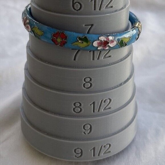 Vintage Cloisonne Women’s bangle Bracelet Light Blue Turquoise color floral 7.5” - Picture 5 of 14